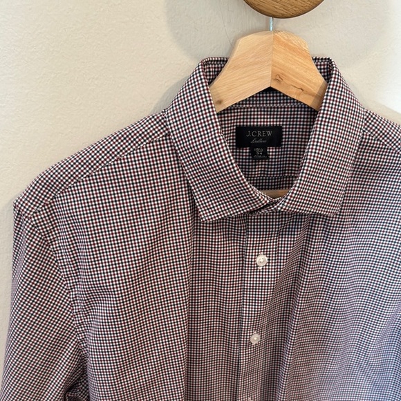J. Crew Ludlow Men's Black White Red Checkered Button Down Shirt Size 15.5/34 - Picture 2 of 6